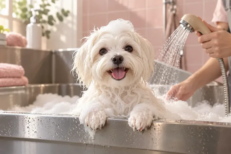 Cão tomando banho no pet spa (imagem ilustrativa)